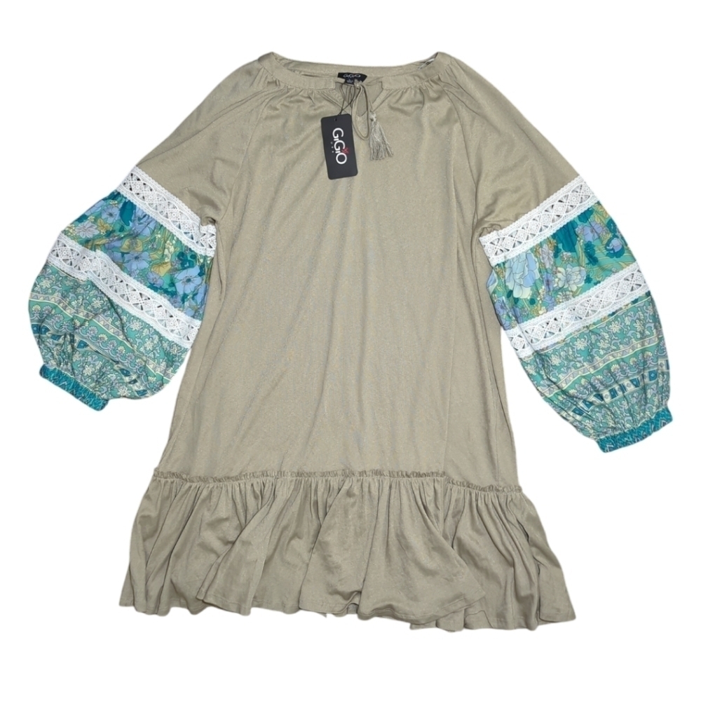 NWT Gigio USA Balloon Crochet Lace Sleeve Dress With Drop Waist Size L